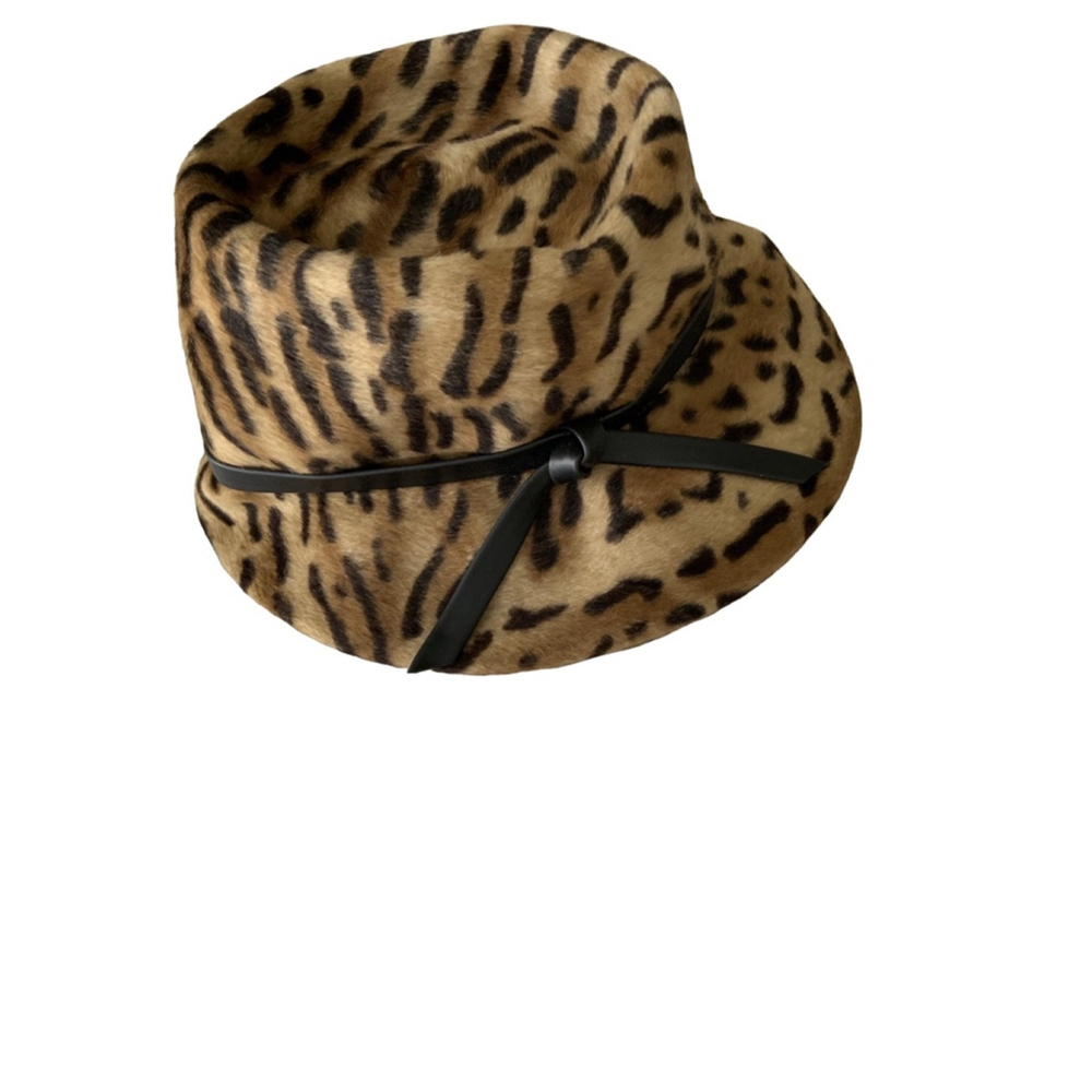 Georgette West German Animal Print Fur Cloche Hat Wool 50s - Picture 3 of 7